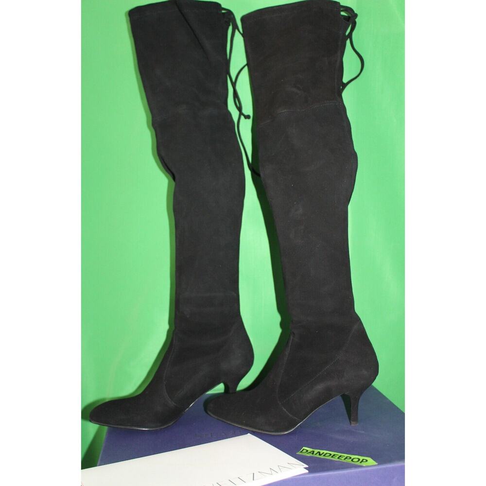 Stuart Weitzman Tiemodel Black Suede High Heel Boots G232996 Women's 6.5M